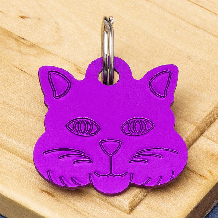 Coloured Cat Face Engraved Pet ID Tag – Small (22mm)