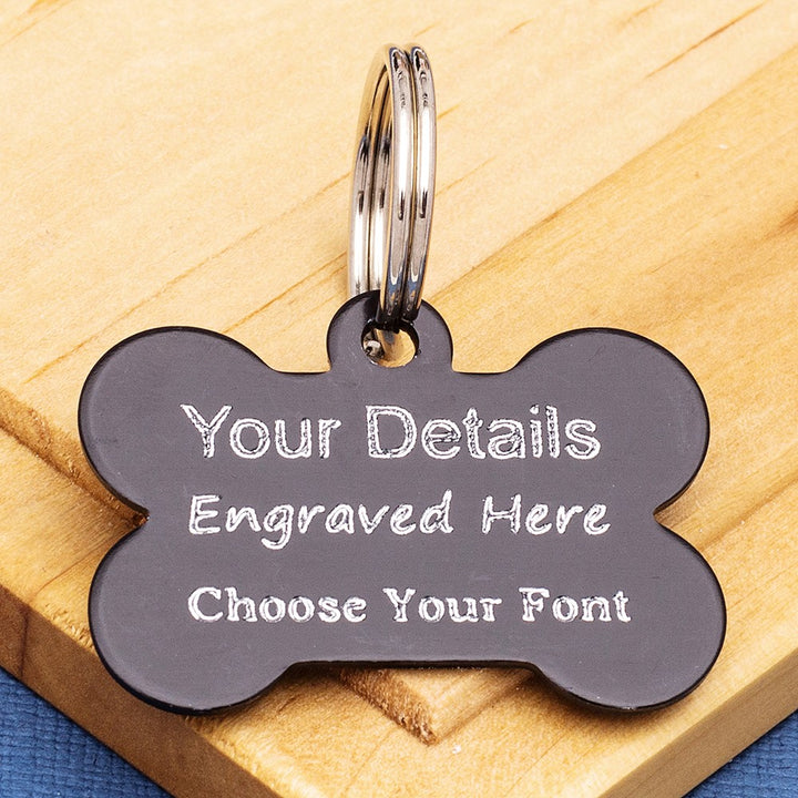 Small Bone Dog ID Tag Black Double Sided