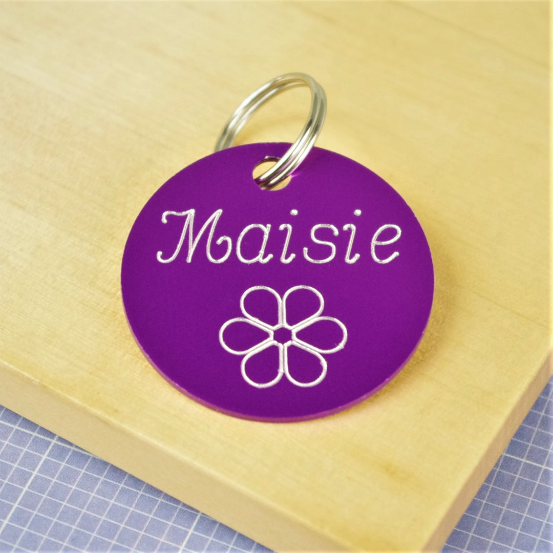 Engraved Flower Pet ID Tag
