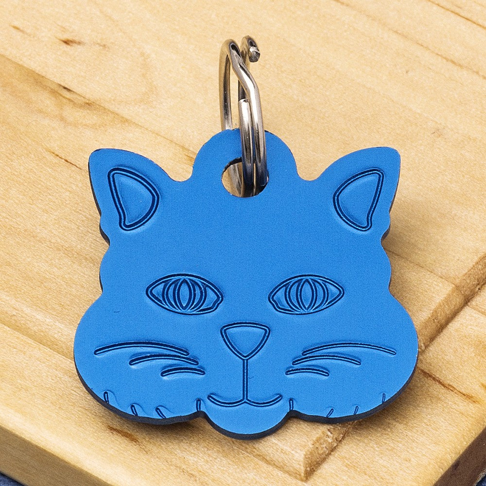 Coloured Cat Face Engraved Pet ID Tag – Small (22mm)