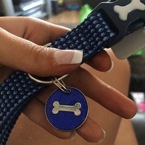 Dog Bone Identity Tag - Coloured Glitter Enamel & Engraved - Small Size (25mm wide)