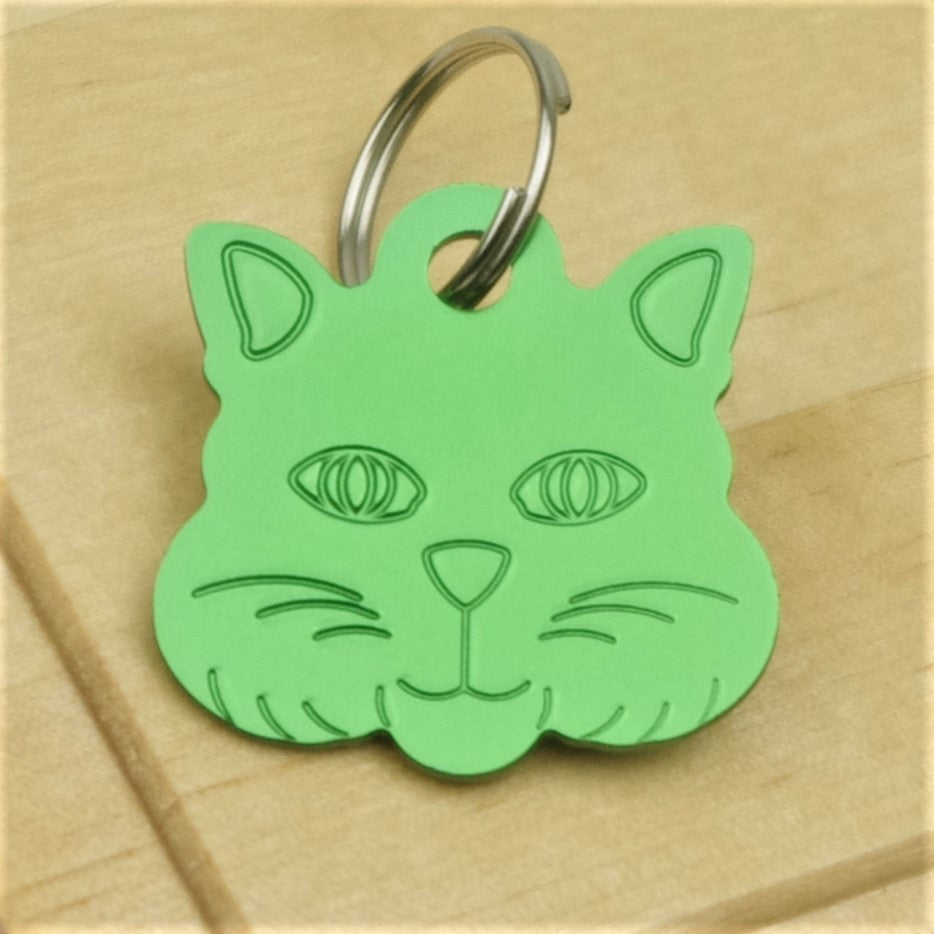 Coloured Cat Face Engraved Pet ID Tag – Small (22mm)