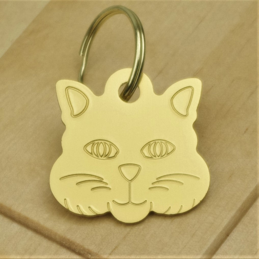 Coloured Cat Face Engraved Pet ID Tag – Small (22mm)
