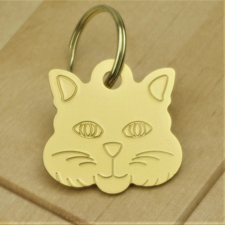 Coloured Cat Face Engraved Pet ID Tag – Small (22mm)