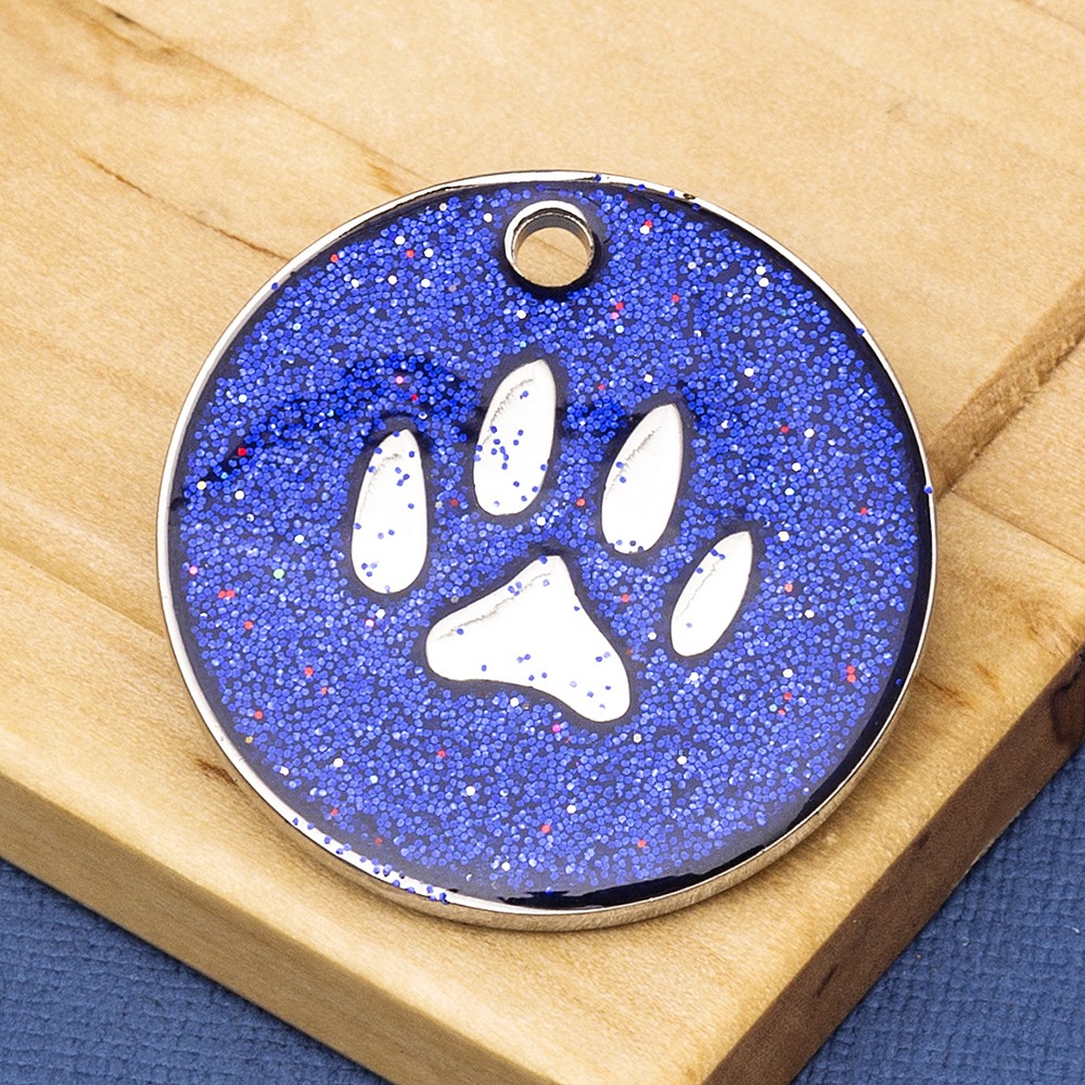 Blue GlitterPaw Dog Id Tag