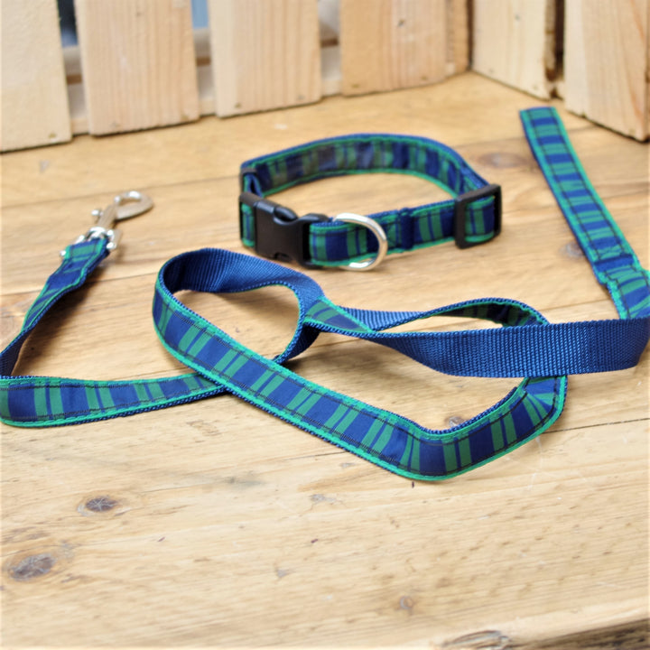 Blue Tartan Dog Collar and Lead