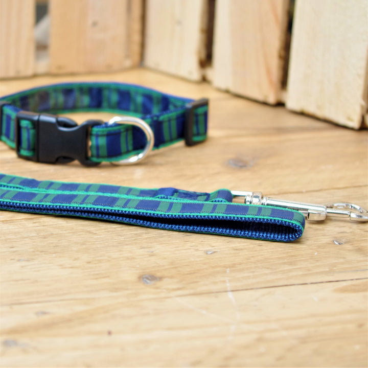 Blue Tartan Dog Collar and Lead