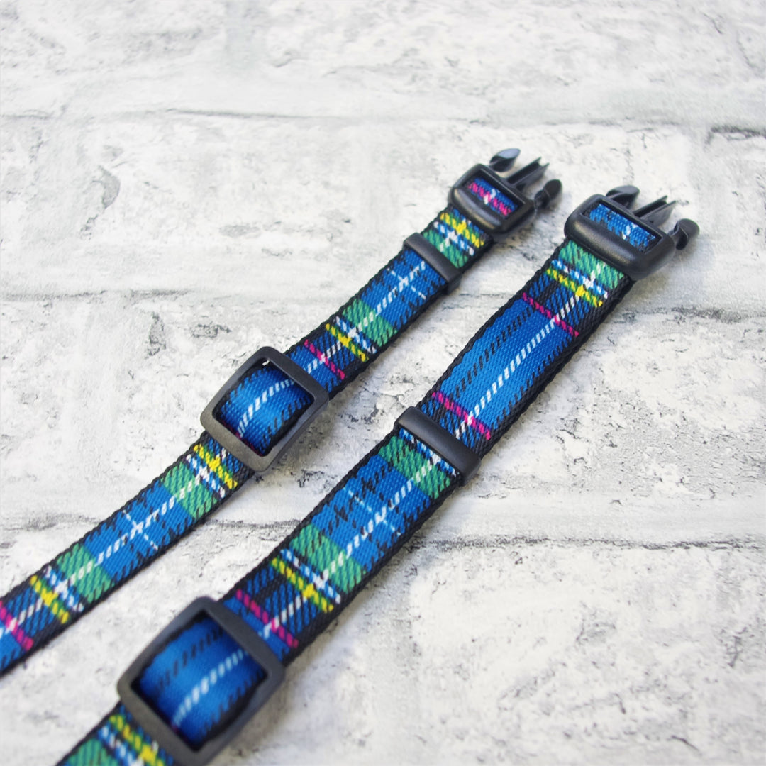 Adjustable Red & Blue Tartan Dog Collars - All Sizes
