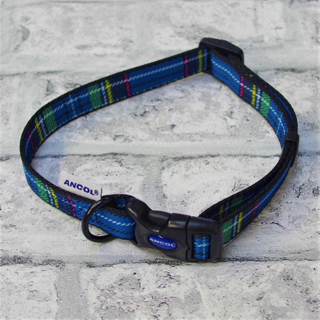 Adjustable Red & Blue Tartan Dog Collars - All Sizes