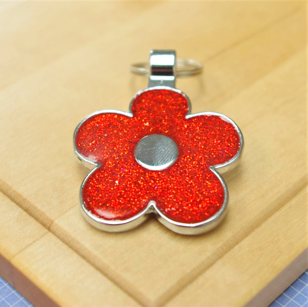 Red Glitter Flower Pet Id Tag
