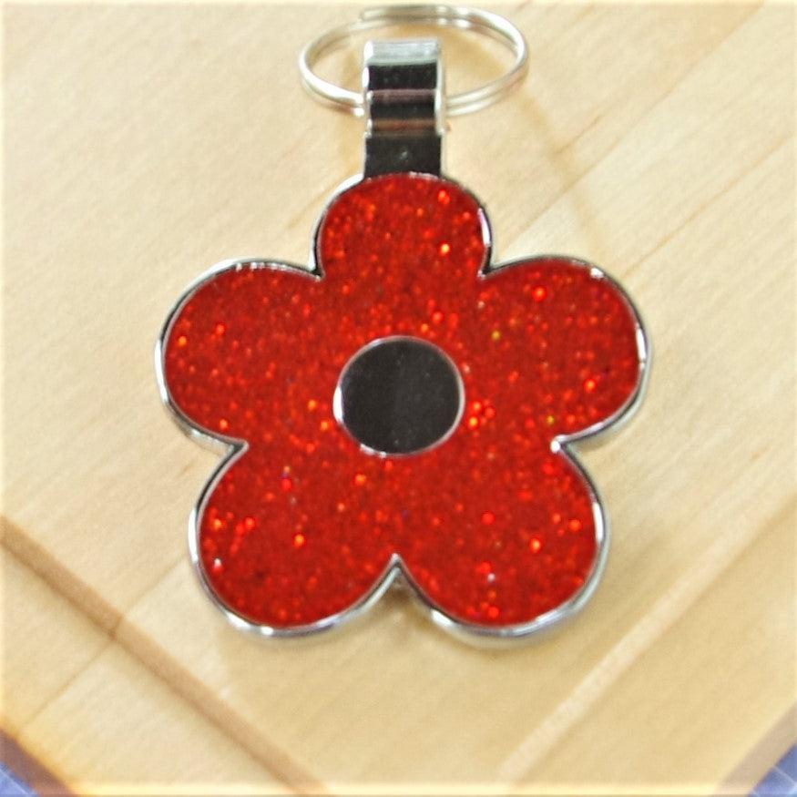 Red Glitter Flower Pet Id Tag