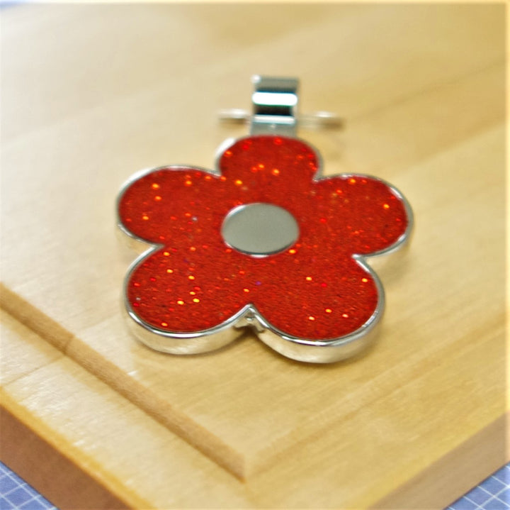 Red Glitter Flower Pet Id Tag