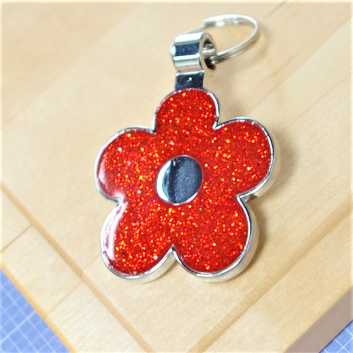 Red Glitter Flower Pet Id Tag