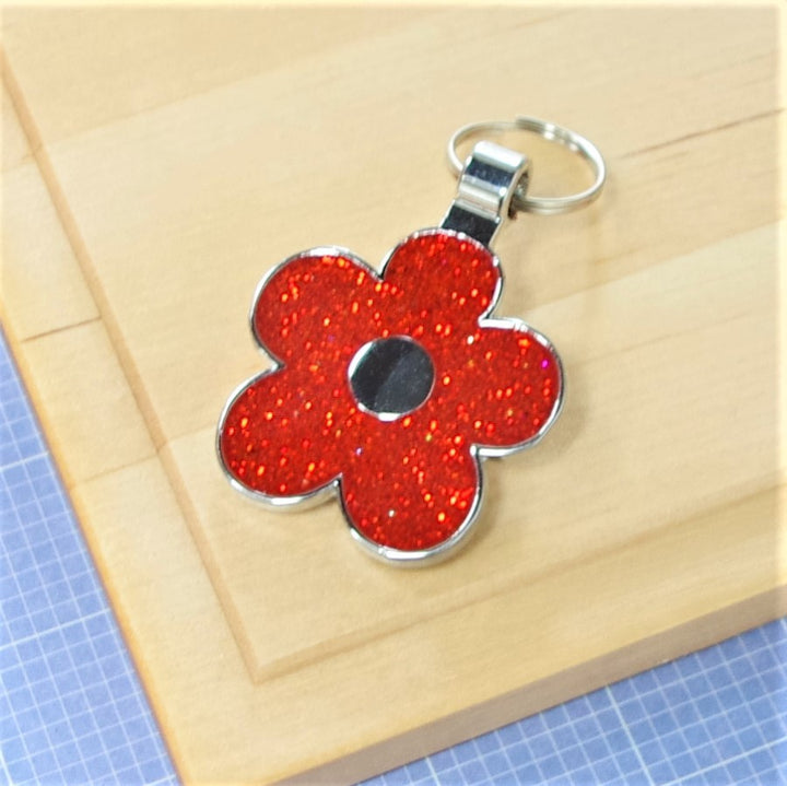 Red Glitter Flower Pet Id Tag