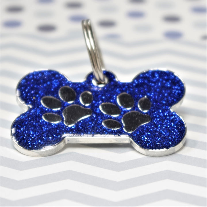 Glitter Bone Pet Tag Blue