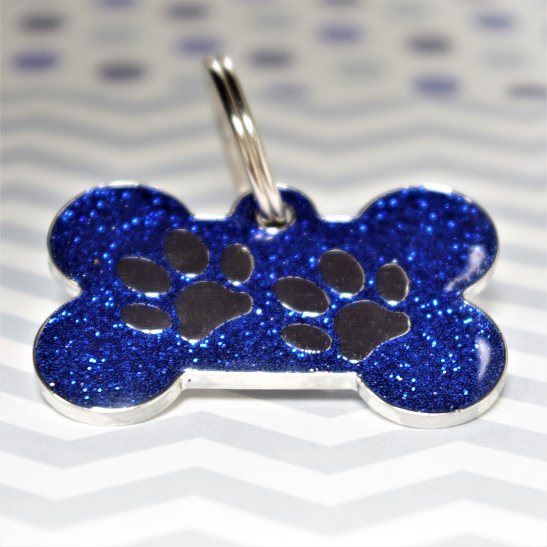 Glitter Bone Pet Tag Blue