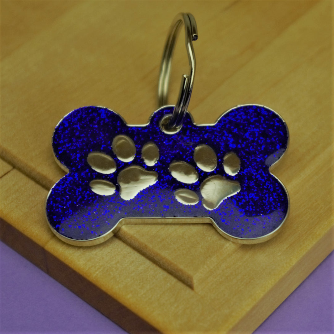 Glitter Bone Pet Tag Blue