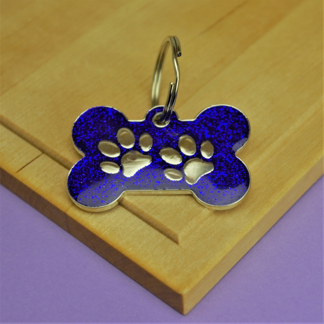 Glitter Bone Pet Tag Blue