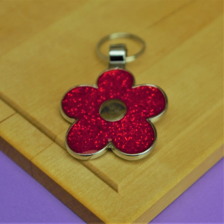 Red Glitter Flower Pet Id Tag
