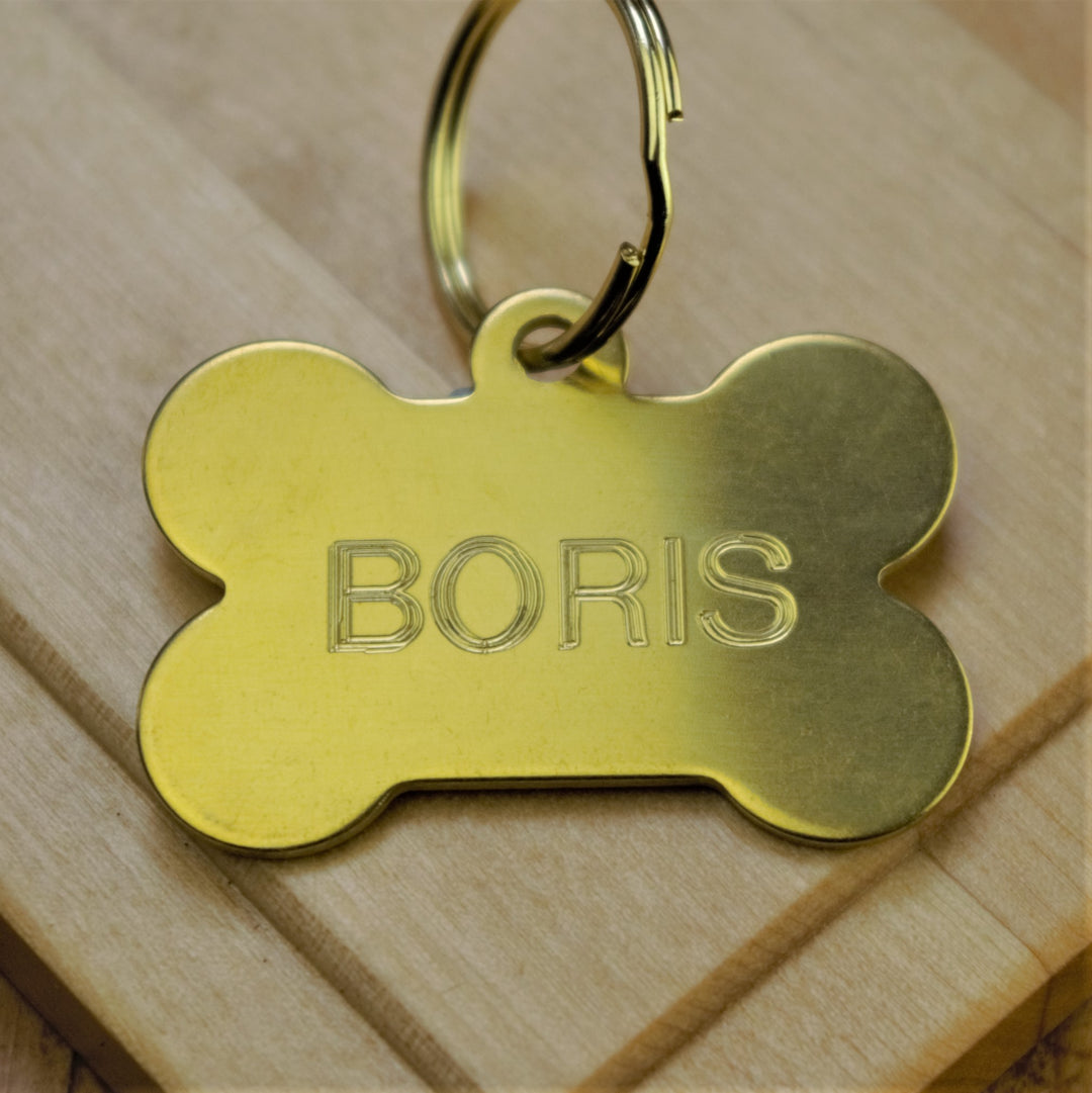 Brass Bone Shaped Engraved Dog Tag - Small & Medium Sizes