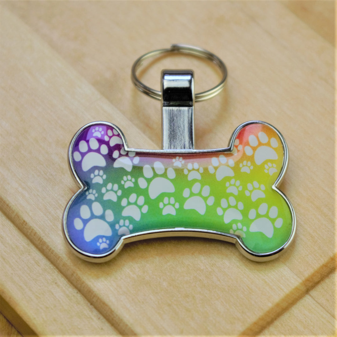 Rainbow Paw Bone Pet Tag