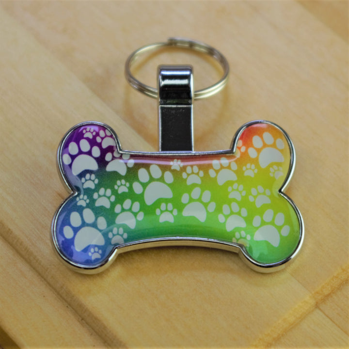 Rainbow Paw Bone Pet Tag