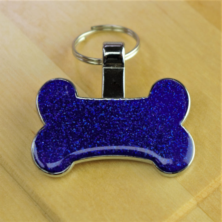 Bone Pet Tag Blue Glitter