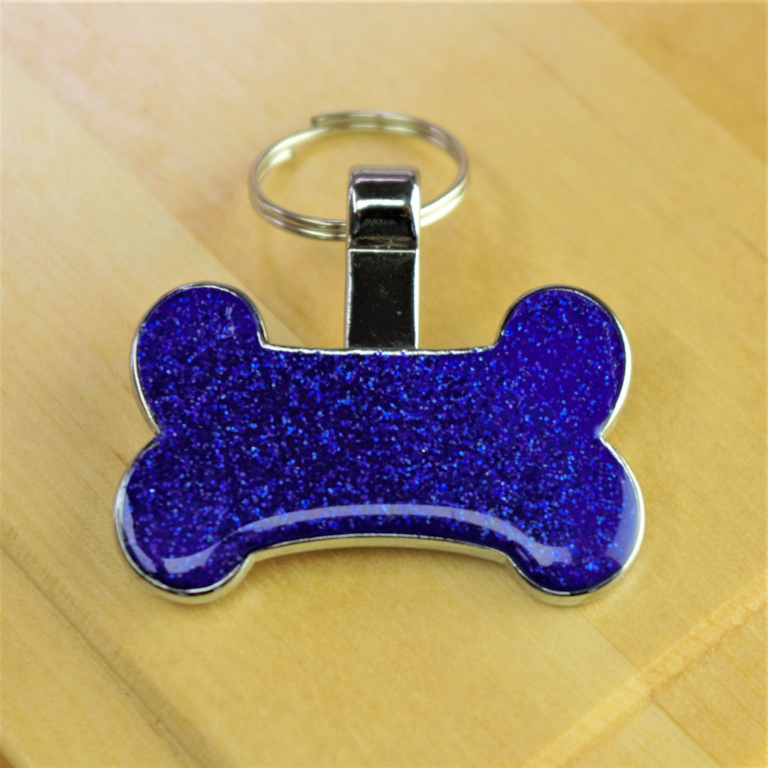Bone Pet Tag Blue Glitter