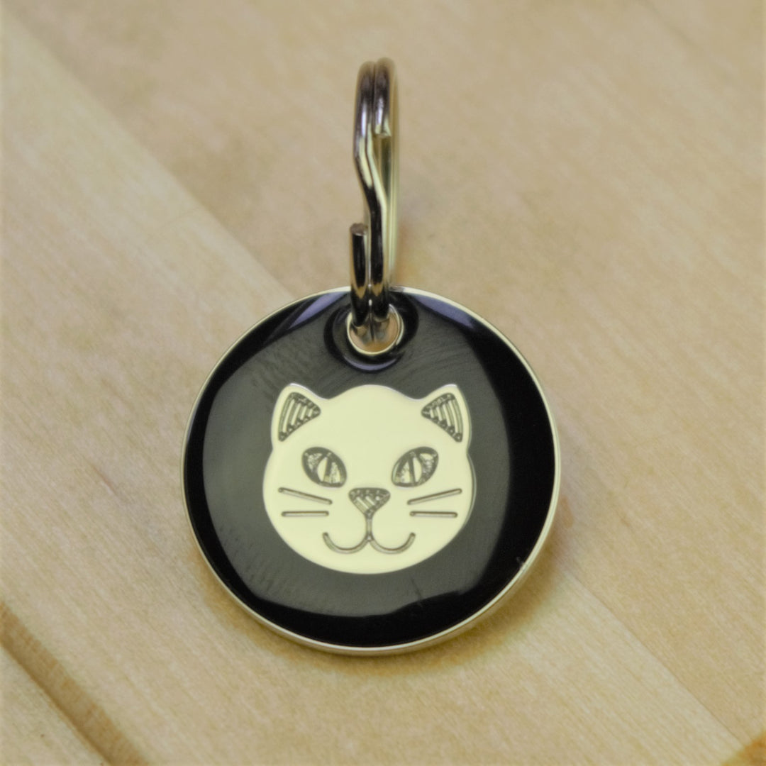 Engraved Cat Face Identification Tag - Multiple Colour Options