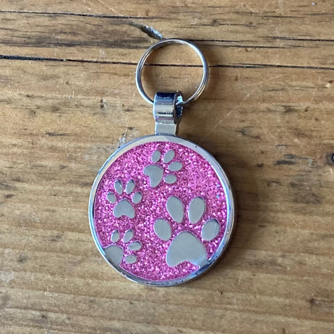 Large Pink Glitter Paws Pet Tag 