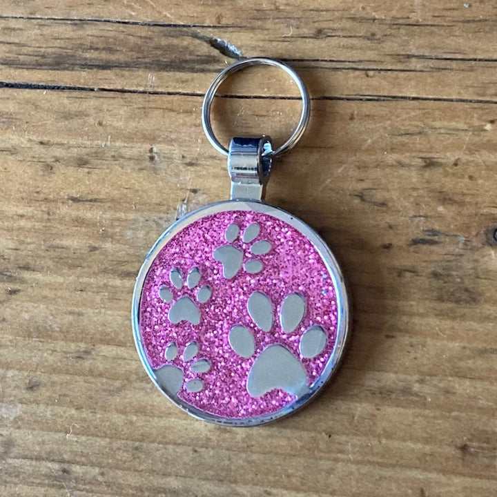Large Pink Glitter Paws Pet Tag 