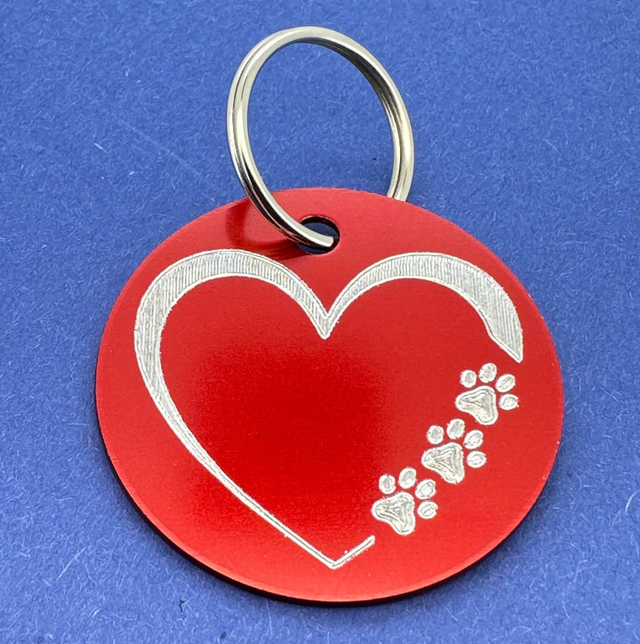 Engraved Heart and Paw Prints Pet Tag
