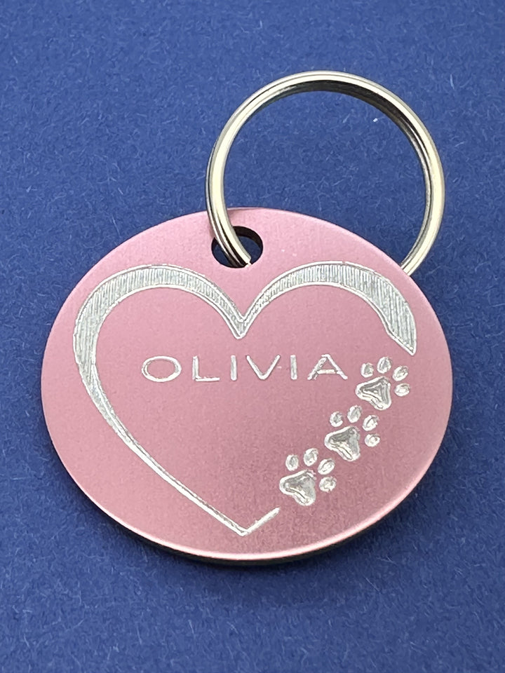 Engraved Heart and Paw Prints Pet Tag