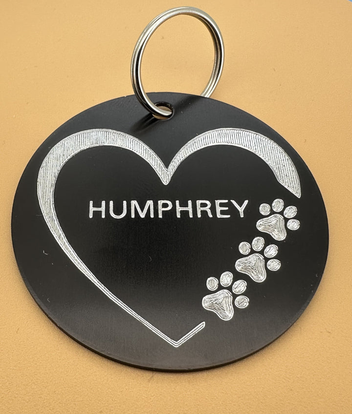 Engraved Heart and Paw Prints Pet Tag