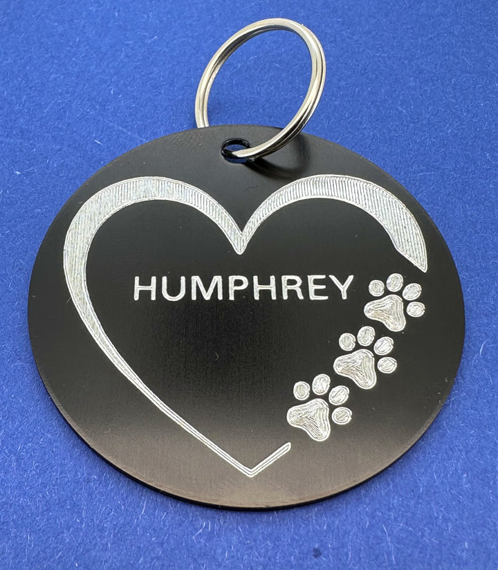 Engraved Heart and Paw Prints Pet Tag