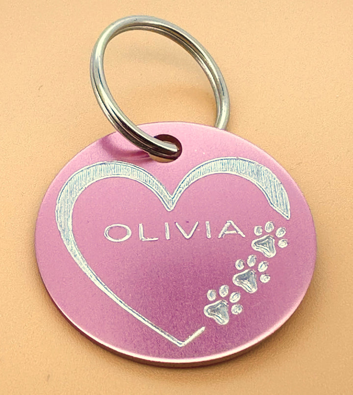 Engraved Heart and Paw Prints Pet Tag