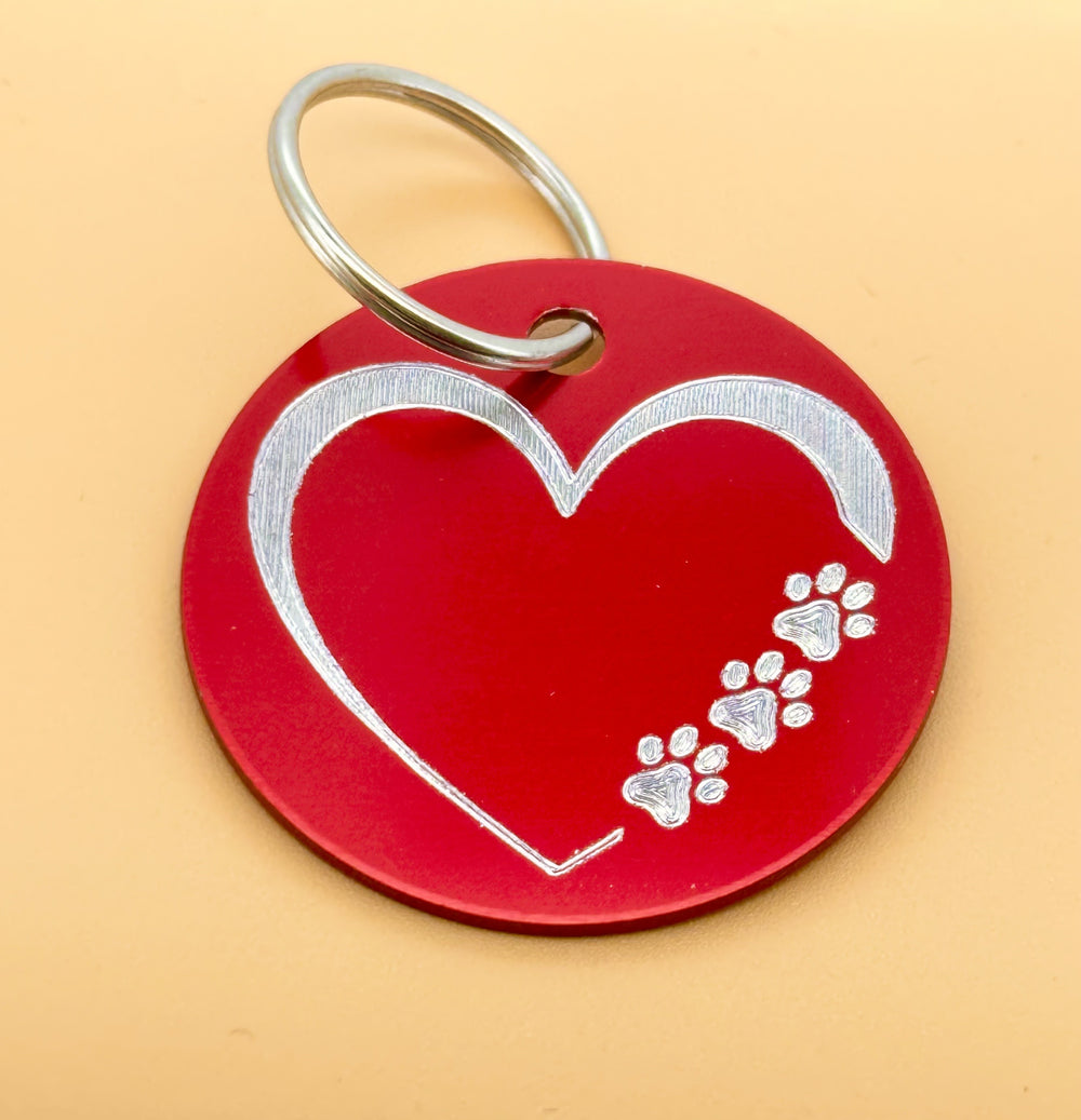 Engraved Heart and Paw Prints Pet Tag