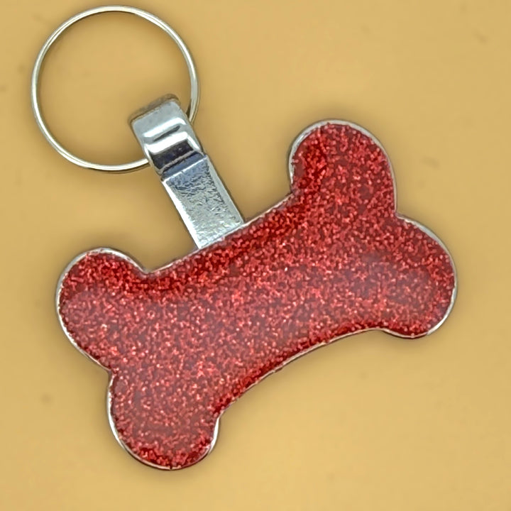 Bone Pet Tag Red Glitter