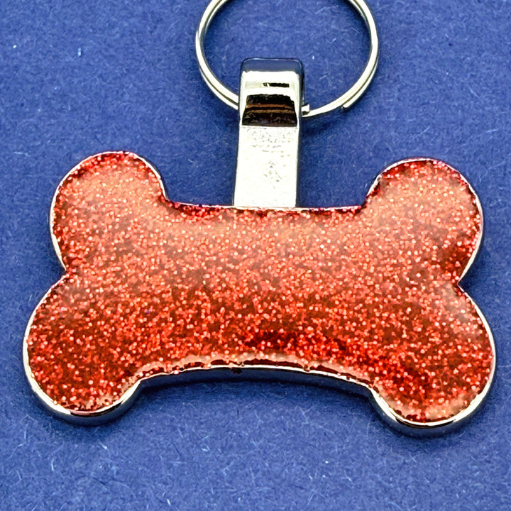 Bone Pet Tag Red Glitter