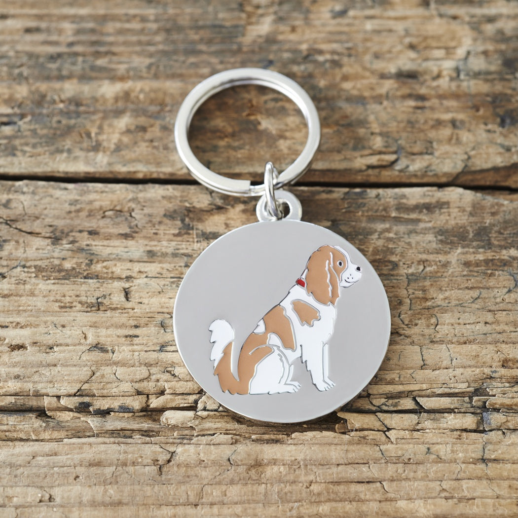 Cavalier King Charles Spaniel Dog Identity Tag - Silver Plated & Engraved