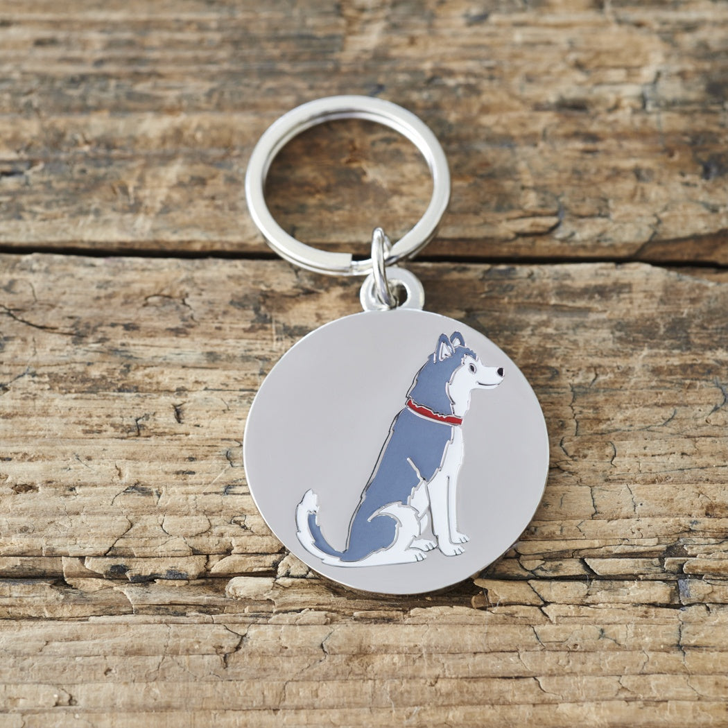 Husky / Alaska Malamute Dog Identity Tag - Silver Plated & Engraved