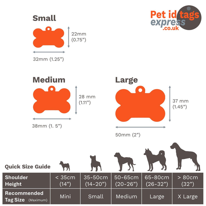 Bone shaped pet tag size guide