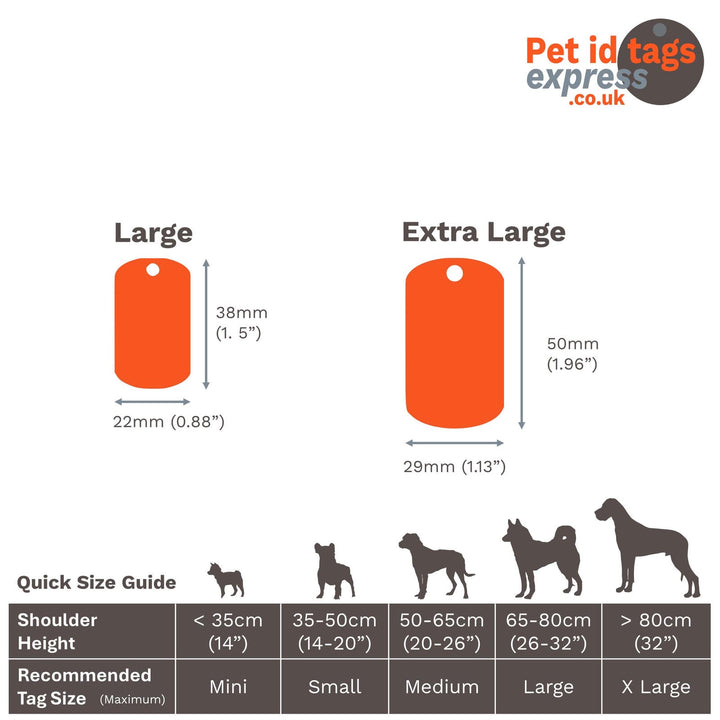 Military Shaped engraved identity tag size guide