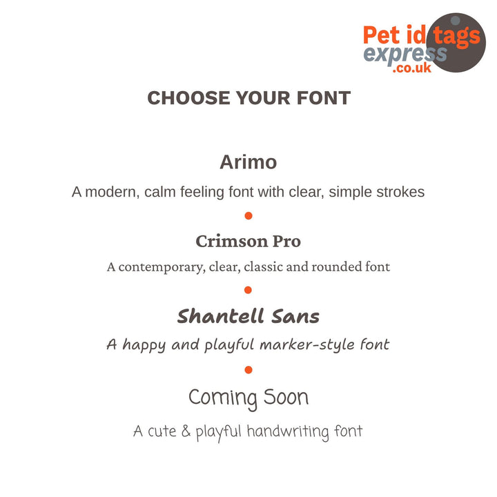 Pet identity tag engraved fonts choices