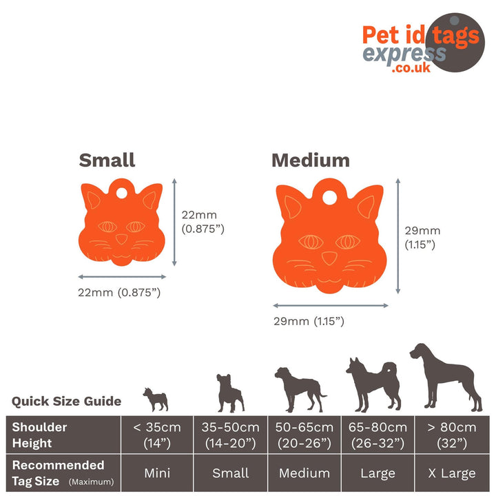 Cat Face shepd pet identity tag size guide