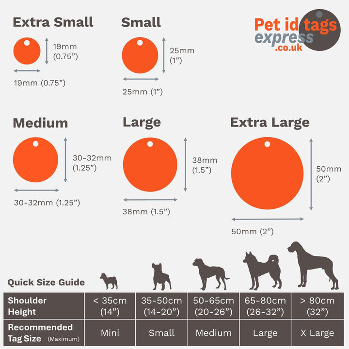 Round Shaped Pet identity tag size guide